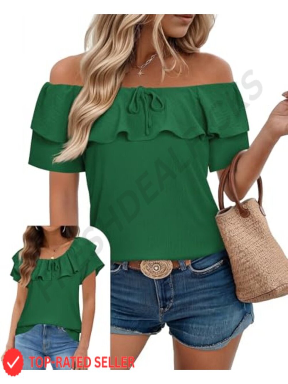 Off Shoulder Ruffle Chiffon Blouse Convertible Boat Neck Short Sleeve Top